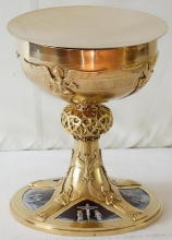 Solid silver gilt antique French Romanesque Chalice.